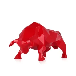 Polygon Bull 25cm Red Resin Indoor Sculpture