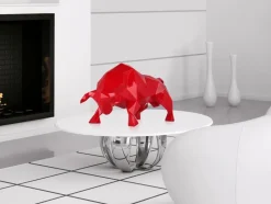 Polygon Bull 25cm Red Resin Indoor Sculpture