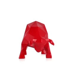 Polygon Bull 25cm Red Resin Indoor Sculpture