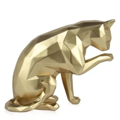 Polygon Cat 24cm Gold Resin Indoor Sculpture