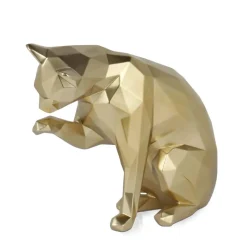 Polygon Cat 24cm Gold Resin Indoor Sculpture