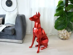 Polygon Doberman 82cm Red Resin Indoor Sculpture