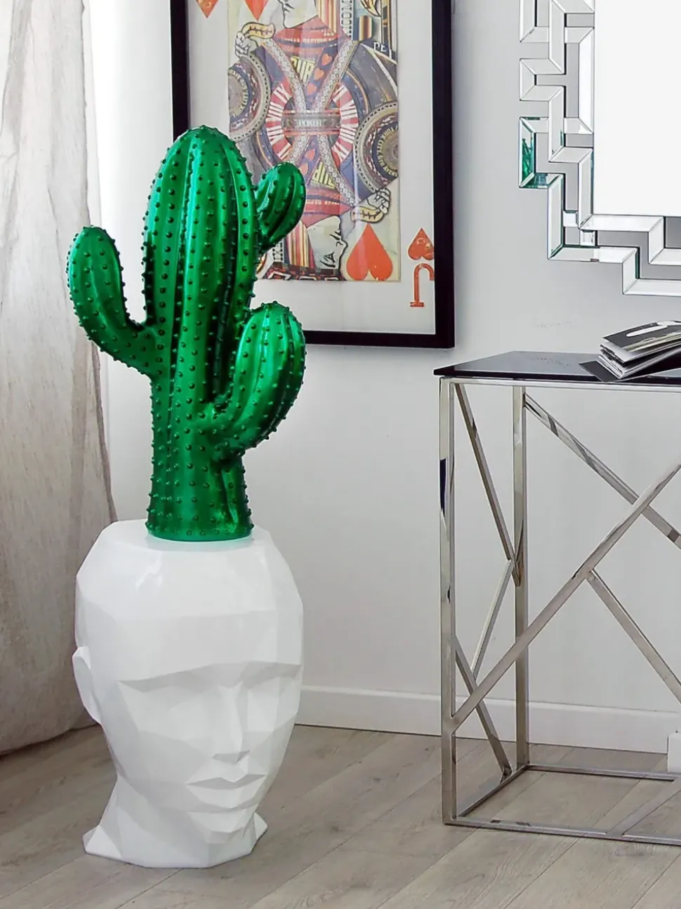 Polygon Female Head 55cm White Side Table Sculpture
