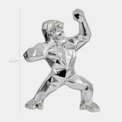 Polygon Gorilla 50cm Chrome Resin Indoor Sculpture
