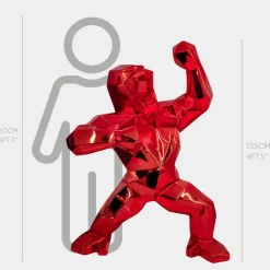 Polygon Gorilla 135cm Red Resin Indoor Sculpture