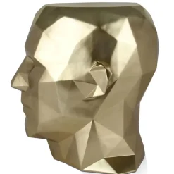 Polygon Male Head 55cm Gold Side Table Sculpture