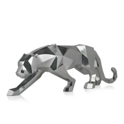 Polygon Panther 31cm Silver Resin Indoor Sculpture