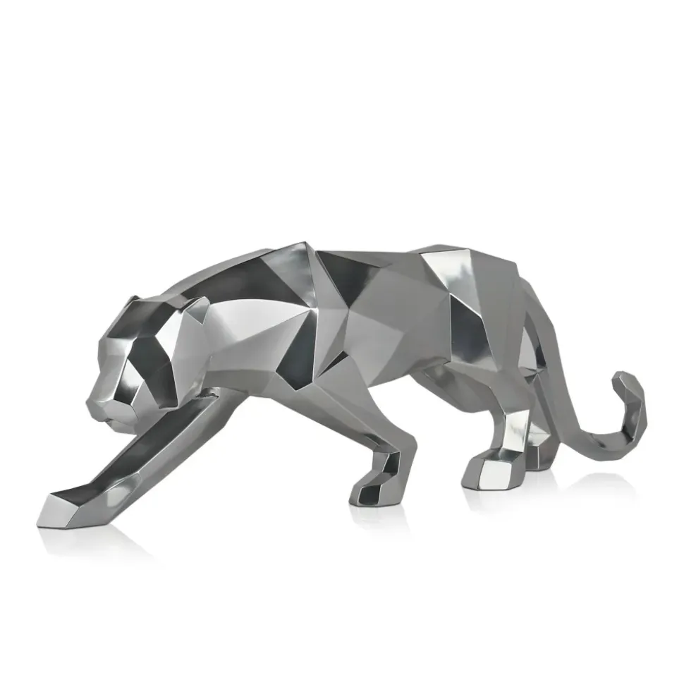 Polygon Panther 31cm Silver Resin Indoor Sculpture