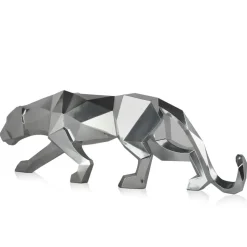 Polygon Panther 31cm Silver Resin Indoor Sculpture