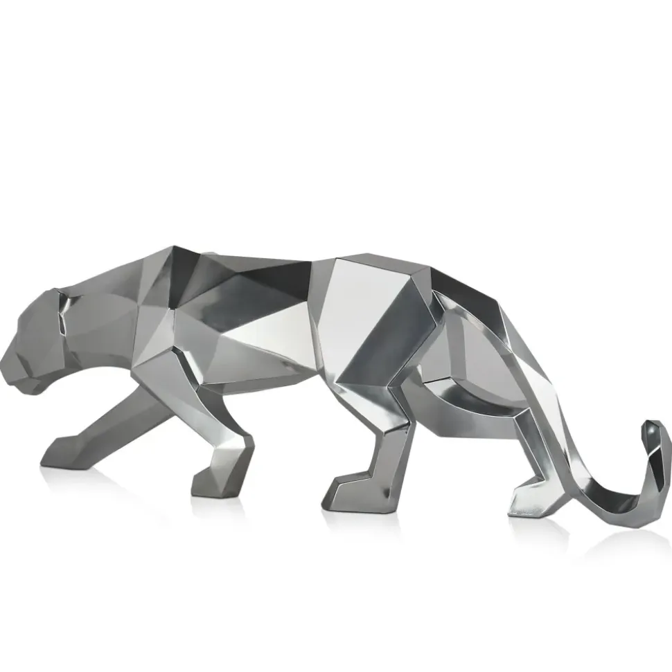 Polygon Panther 31cm Silver Resin Indoor Sculpture