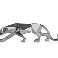 Polygon Panther 31cm Silver Resin Indoor Sculpture