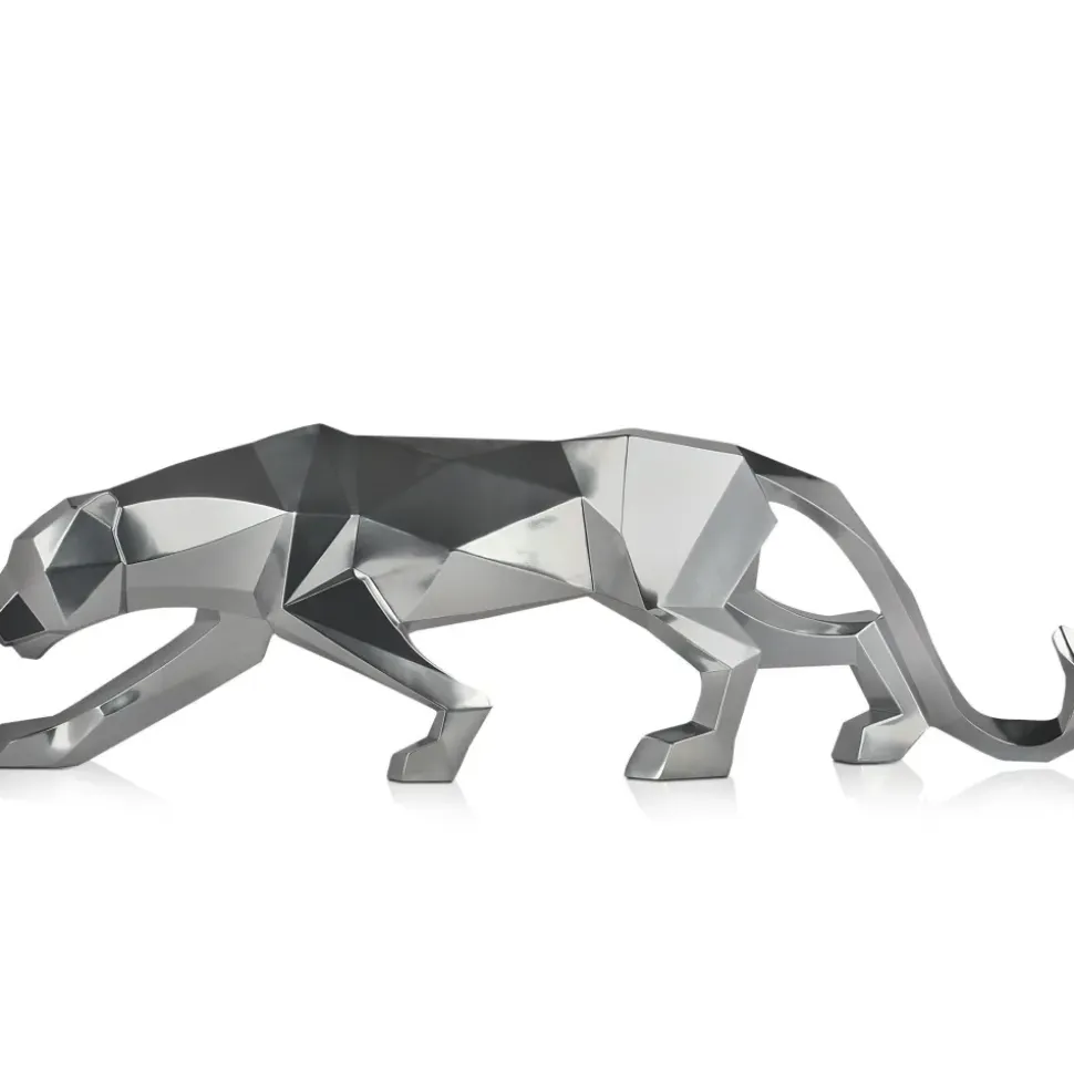 Polygon Panther 31cm Silver Resin Indoor Sculpture