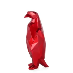 Polygon Penguin 35cm Red Resin Indoor Sculpture