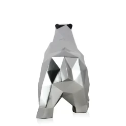Polygon Polar Bear 25cm Silver Resin Indoor Sculpture