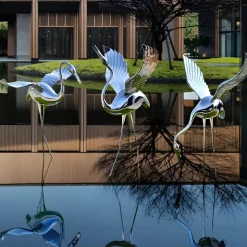 Pure Crane 130cm Silver Metal Garden Sculpture v1
