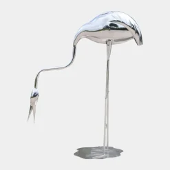 Pure Crane 98cm Silver Metal Garden Sculpture
