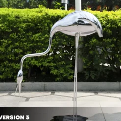 Pure Crane 98cm Silver Metal Garden Sculpture
