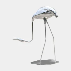 Pure Crane 100cm Silver Metal Garden Sculpture