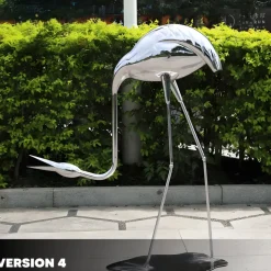 Pure Crane 100cm Silver Metal Garden Sculpture