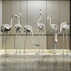 Pure Flamingo 130cm Silver Metal Garden Sculpture