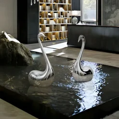 Pure Swan 95cm Silver Metal Indoor Sculpture