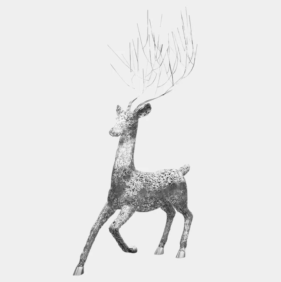 Quantum Stag 205cm Silver Metal Garden Sculpture