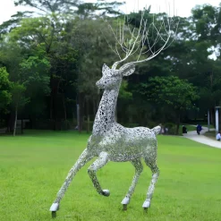 Quantum Stag 205cm Silver Metal Garden Sculpture