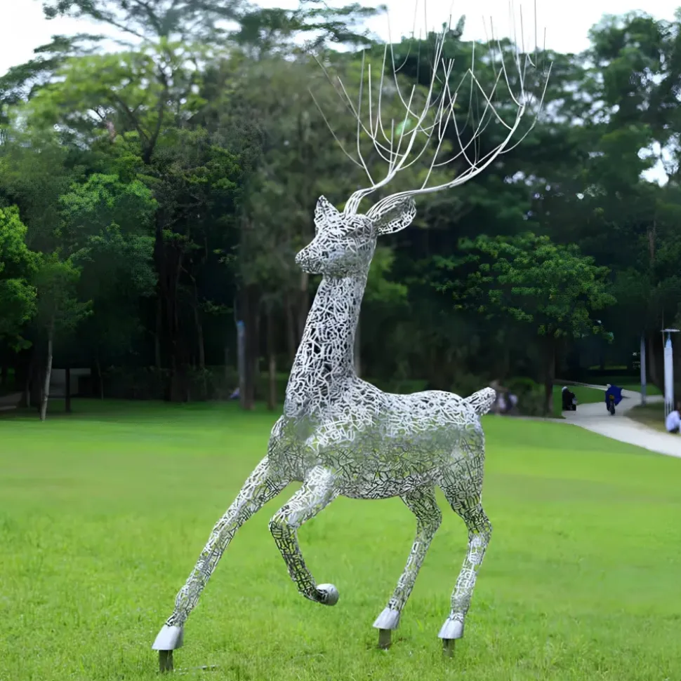 Quantum Stag 205cm Silver Metal Garden Sculpture