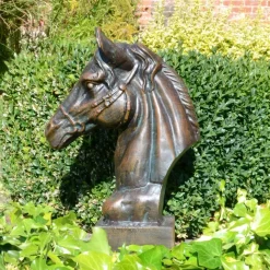 Race Horse Head Bronze Metal Garden Ornament