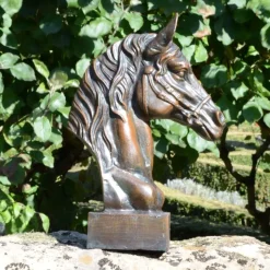 Race Horse Head Bronze Metal Garden Ornament