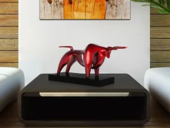 Raging Bull 35cm Red Resin Indoor Sculpture