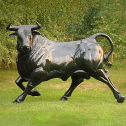 Raging Bull Life-Size Bronze Metal Garden Statue
