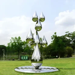Raindrop Ripples 150cm Silver Metal Garden Sculpture