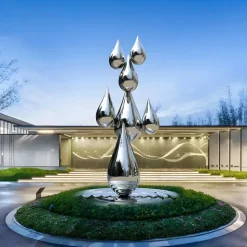 Raindrop Ripples 120cm Silver Metal Garden Sculpture