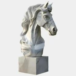 Regal Horse Head 120cm White Marble Garden Statue