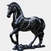 Regal Stallion 220cm Black Marble Garden Statue