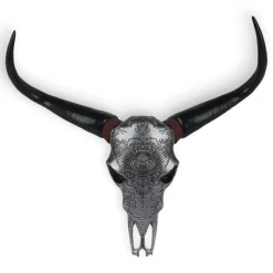 Sacred Buffalo 63cm Silver Resin Wall Sculpture