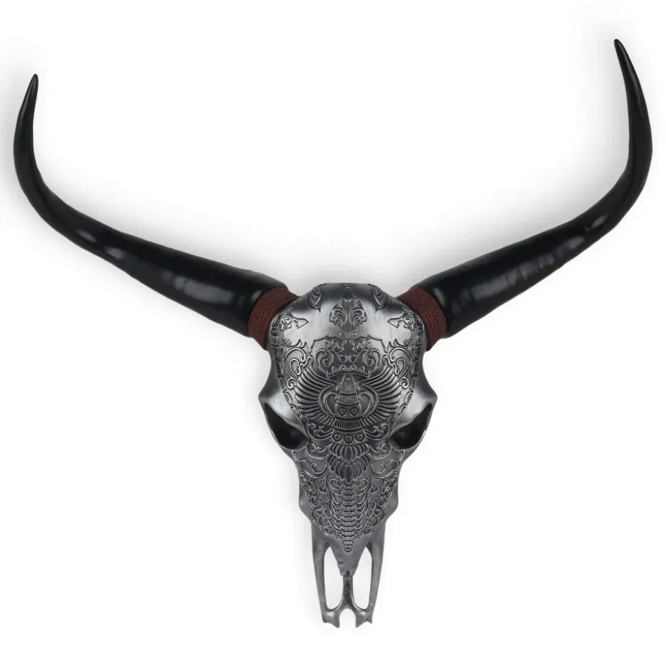 Sacred Buffalo 63cm Silver Resin Wall Sculpture