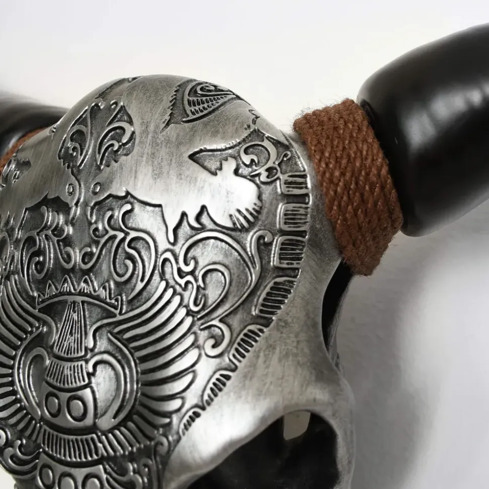 Sacred Buffalo 63cm Silver Resin Wall Sculpture