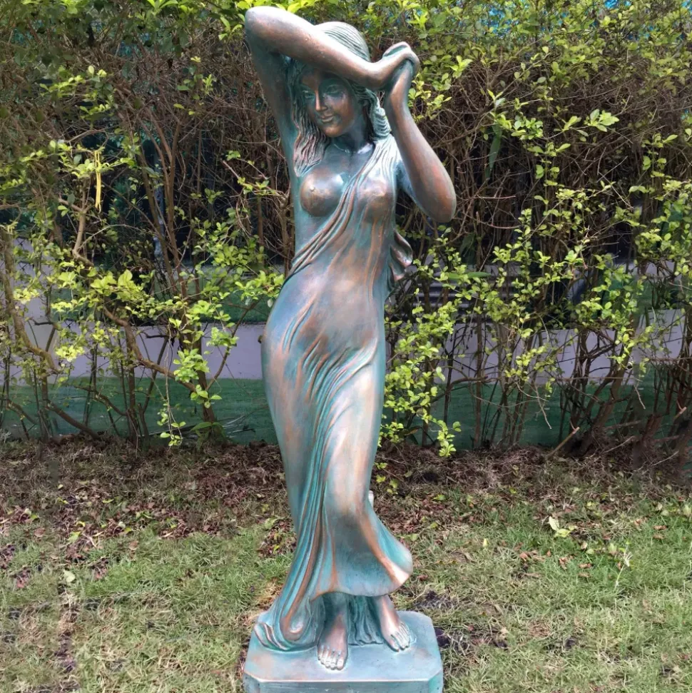 Shy Maiden 85cm Aged Bronze Resin Garden Statue