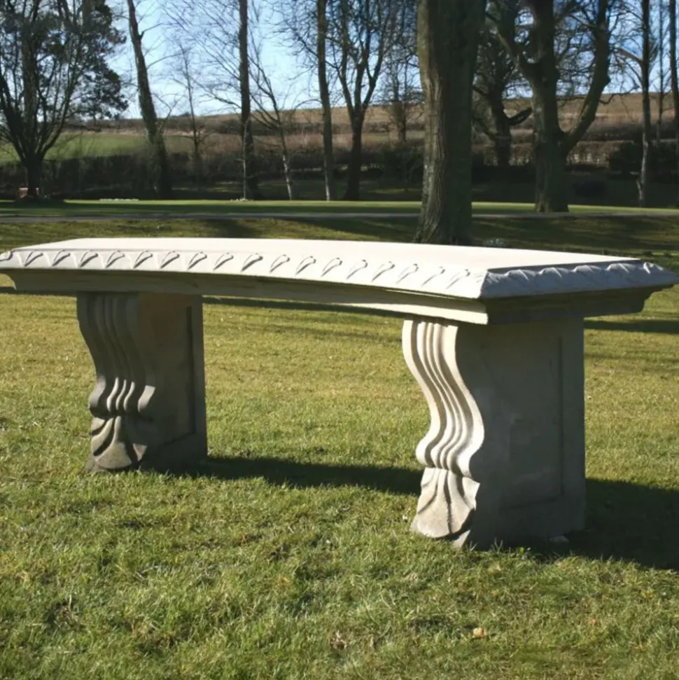 Single Curved Plain Stone Bench - Large Garden Benches