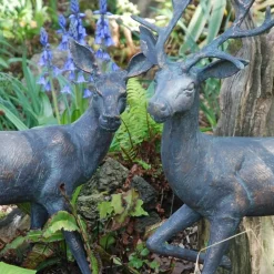 Stag & Doe Bronze Metal Garden Statues