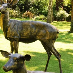 Stag Doe & Fawn Collection Bronze Metal Garden Statues