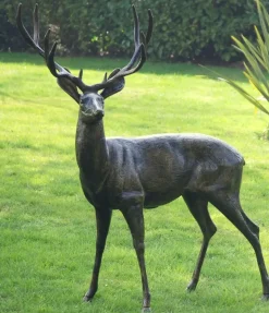 Stag Doe & Fawn Collection Bronze Metal Garden Statues