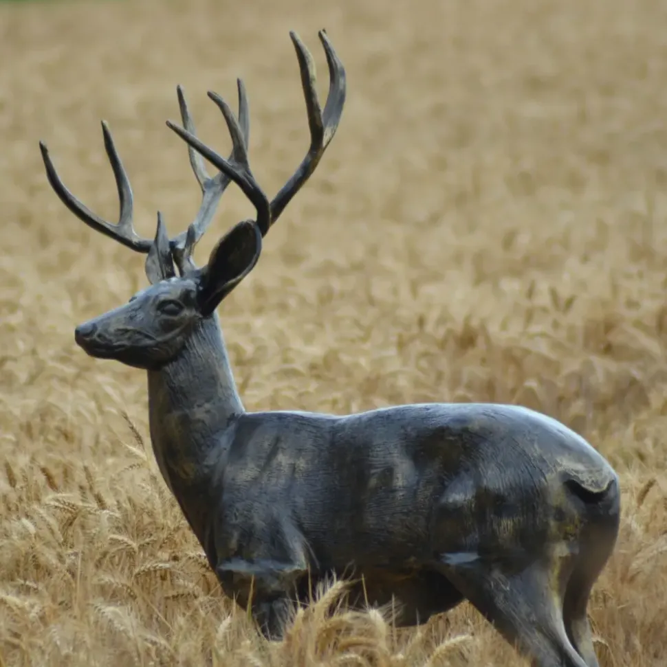 Stag Doe & Fawn Collection Bronze Metal Garden Statues