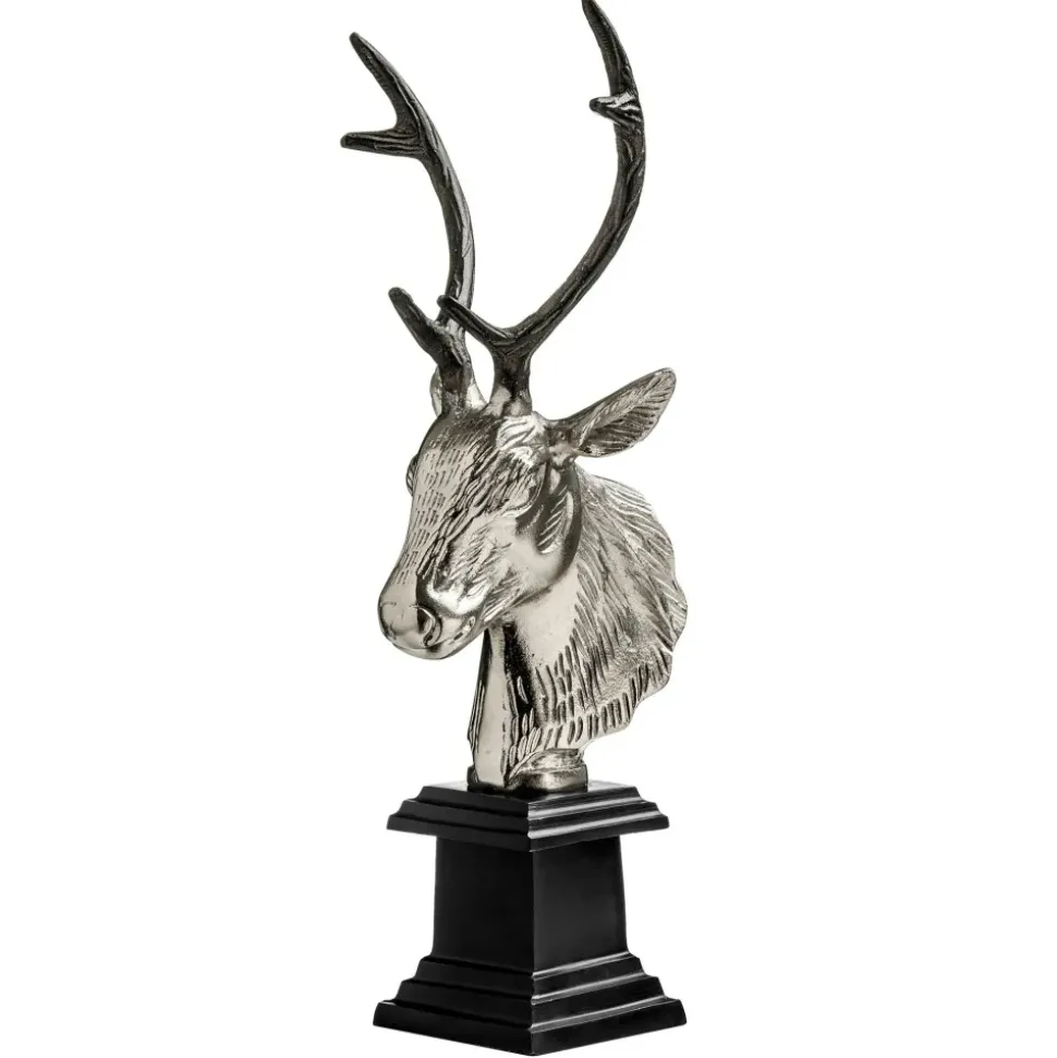 Stag Head 50cm Silver Metal Indoor Statue