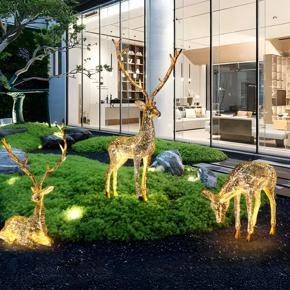 Starlight Stag 90cm LED Gold Metal Garden Sculpture