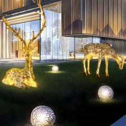 Starlight Stag 125cm LED Gold Metal Garden Sculpture