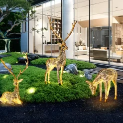 Starlight Stag 212cm LED Gold Metal Garden Sculpture