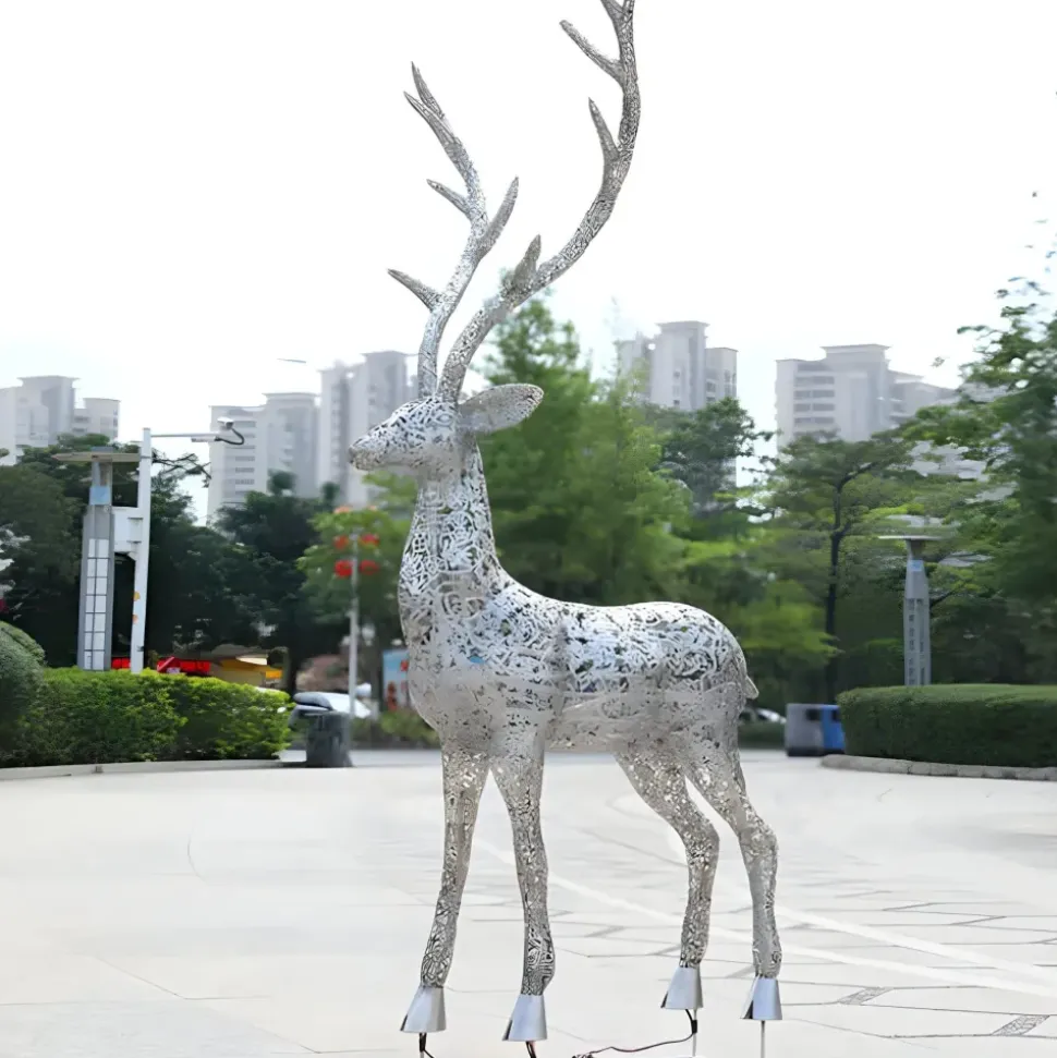 Starlight Stag 212cm LED Silver Metal Garden Sculpture